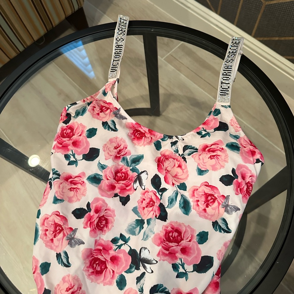 Victoria Secret Sparkle Strap Pink Floral One piece Swimsuit